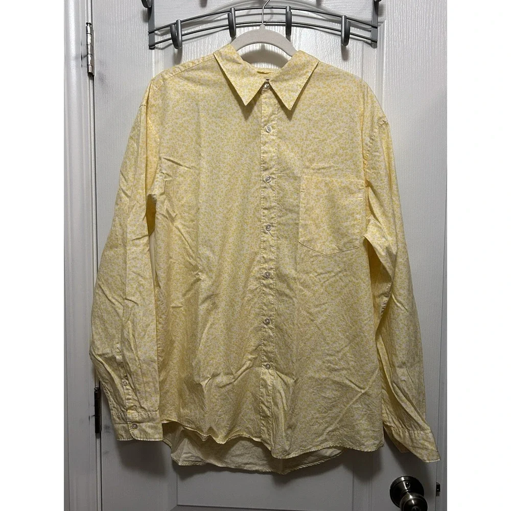 J. Crew Button Down Shirt Men's L Long Sleeve Floral Yellow White Classic Preppy